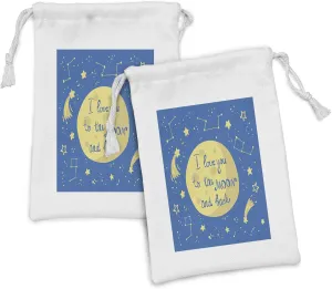 Ambesonne I Love You Fabric Pouch Set of 2, Comet Astronomical Feelings in Shooting Star Space Cosmic Orbit Concept, Small Drawstring Bag for Toiletries Masks and Favors, 9" x 6", Yellow Violet Blue