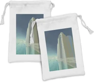 Ambesonne Ice Berg Fabric Pouch Set of 2, Graphical Massive Frigid Structure by the Sea, Small Drawstring Bag for Toiletries Masks and Favors, 9" x 6", Slate Blue Green