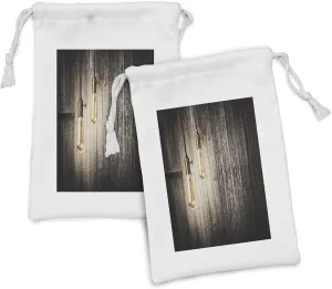 Ambesonne Industrial Fabric Pouch Set of 2, Historical Innovation Edison Revival Retro Electricity Wooden Planks, Small Drawstring Bag for Toiletries Masks and Favors, 9" x 6", Pale Yellow Brown