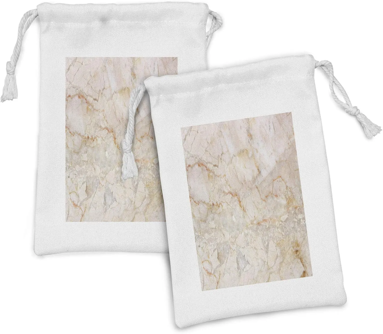 Ambesonne Marble Print Fabric Pouch Set of 2, Mine Pattern Design Natural Fractures Realistic Stained Surface Art, Small Drawstring Bag for Toiletries Masks and Favors, 9" x 6", Orange Sand Brown