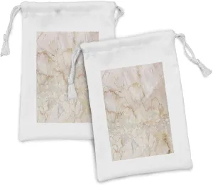 Ambesonne Marble Print Fabric Pouch Set of 2, Mine Pattern Design Natural Fractures Realistic Stained Surface Art, Small Drawstring Bag for Toiletries Masks and Favors, 9" x 6", Orange Sand Brown