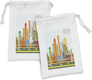 Ambesonne Massachusetts Fabric Pouch Set of 2, Rainbow Colored Arrangement of Skyscrapers Financial District of Boston Print, Small Drawstring Bag for Toiletries Masks and Favors, 9" x 6", Multicolor