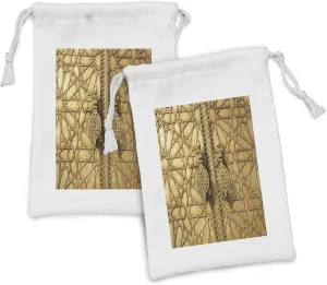 Ambesonne Moroccan Fabric Pouch Set of 2, Royal Palace in Marrakesh Morocco Travel Tourist Attraction Oriental Photo, Small Drawstring Bag for Toiletries Masks and Favors, 9" x 6", Pale Brown