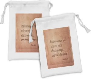 Ambesonne One and Only Saying Fabric Pouch Set of 2, Famous Mark Twain Quoting Saying Joyous Motivating Words, Small Drawstring Bag for Toiletries Masks and Favors, 9" x 6", Dark Peach Cinnamon