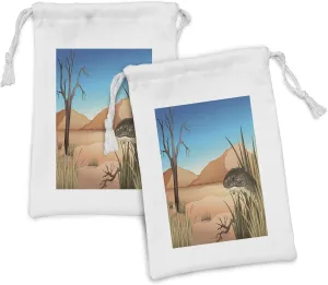 Ambesonne Reptile Fabric Pouch Set of 2, Grumpy Snake Looking from Grass at Desert Tropical Nature Poison Wildlife Home, Small Drawstring Bag for Toiletries Masks and Favors, 9" x 6", Multicolor