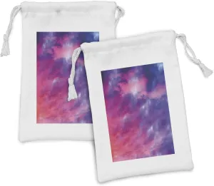 Ambesonne Sky Fabric Pouch Set of 2, Cloudy Sunset Idyllic Shades of Pink on Air Gradient Fading Moody Picture Print, Small Drawstring Bag for Toiletries Masks and Favors, 9" x 6", Purple