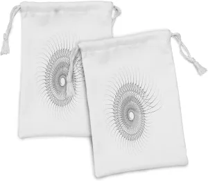 Ambesonne Spires Fabric Pouch Set of 2, Geometric Rotary Spiral with Helix Elements and Regular Lines Cyclic, Small Drawstring Bag for Toiletries Masks and Favors, 9" x 6", Grey