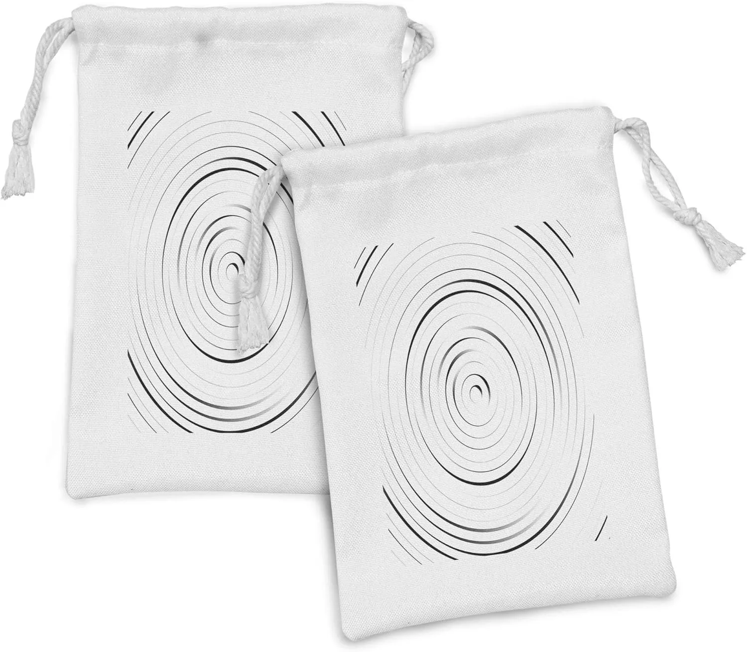 Ambesonne Spires Fabric Pouch Set of 2, Rotary Spiral Ring Shaped Turning Simple Wheel Forms Modern Eddy Illustration, Small Drawstring Bag for Toiletries Masks and Favors, 9" x 6", Black and White