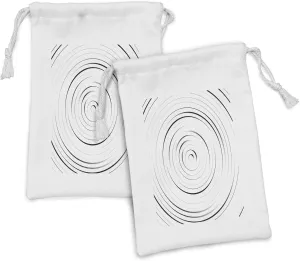 Ambesonne Spires Fabric Pouch Set of 2, Rotary Spiral Ring Shaped Turning Simple Wheel Forms Modern Eddy Illustration, Small Drawstring Bag for Toiletries Masks and Favors, 9" x 6", Black and White