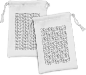 Ambesonne Tattoo Fabric Pouch Set of 2, Fictional Animal and Orchids Unicorn Profile with Peacock Feathers on Its Mane Hair, Small Drawstring Bag for Toiletries Masks and Favors, 9" x 6", Black White