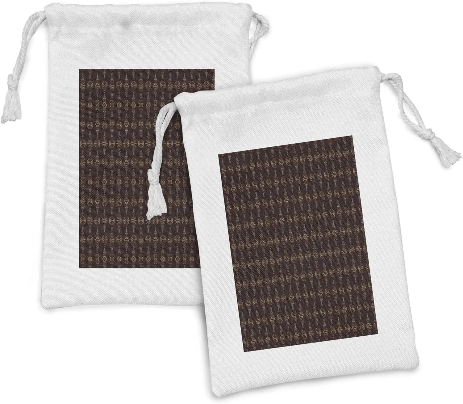 Ambesonne Tribal Fabric Pouch Set of 2, Australian Ethnic Aboriginal Culture Style Boho Shape Aztec Effects Native, Small Drawstring Bag for Toiletries Masks and Favors, 9" x 6", Brown Burgundy Amber