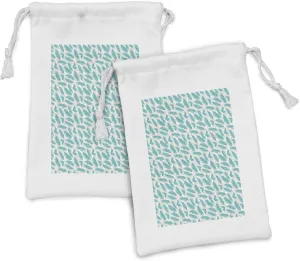 Ambesonne Turquoise Fabric Pouch Set of 2, Quills Design Bird Feathers Abstract Animal Elements Nature Inspired, Small Drawstring Bag for Toiletries Masks and Favors, 9" x 6", Turquoise White Beige