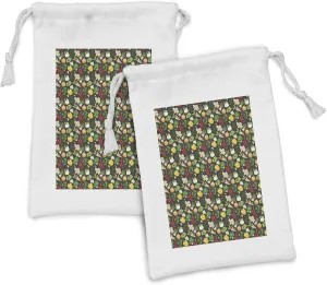 Ambesonne Vegetable Fabric Pouch Set of 2, Vegan Diet Cuisine Herbs and Spices Chili Pepper Diet Healthy Eco Menu Print, Small Drawstring Bag for Toiletries Masks and Favors, 9" x 6", Multicolor