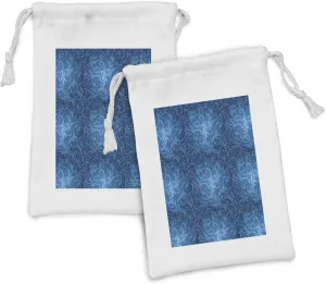 Ambesonne Vintage Fabric Pouch Set of 2, Illustration of Monochrome Style Garden Flourishes Vintage Leaves Branches, Small Drawstring Bag for Toiletries Masks and Favors, 9" x 6", Sea Blue Sky Blue