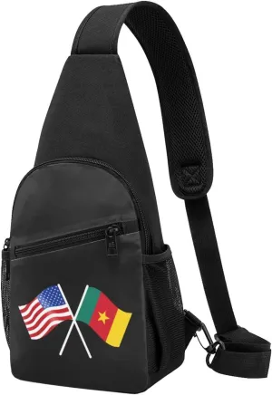 American And Cameroon Flag Chest Pack Leisure Shoulder Crossbody Chest Bag