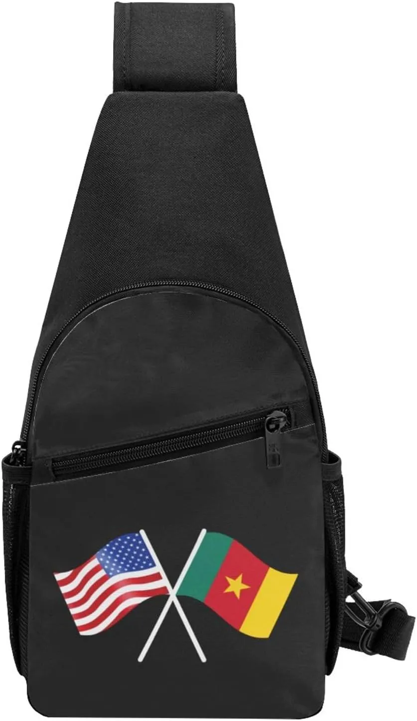 American And Cameroon Flag Chest Pack Leisure Shoulder Crossbody Chest Bag