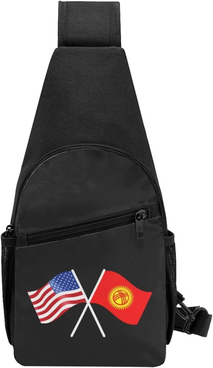 American And Kyrgyzstan Flag Chest Pack Leisure Shoulder Crossbody Chest Bag