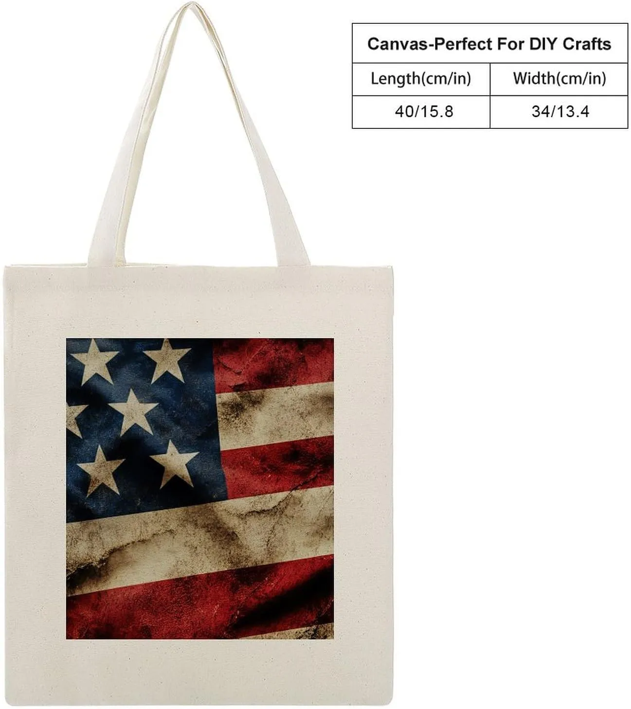 American Flags Canvas Lightweight Tote Bags Casual Handbags Reusable Grocery Shopping Bag 13.4x15.8in