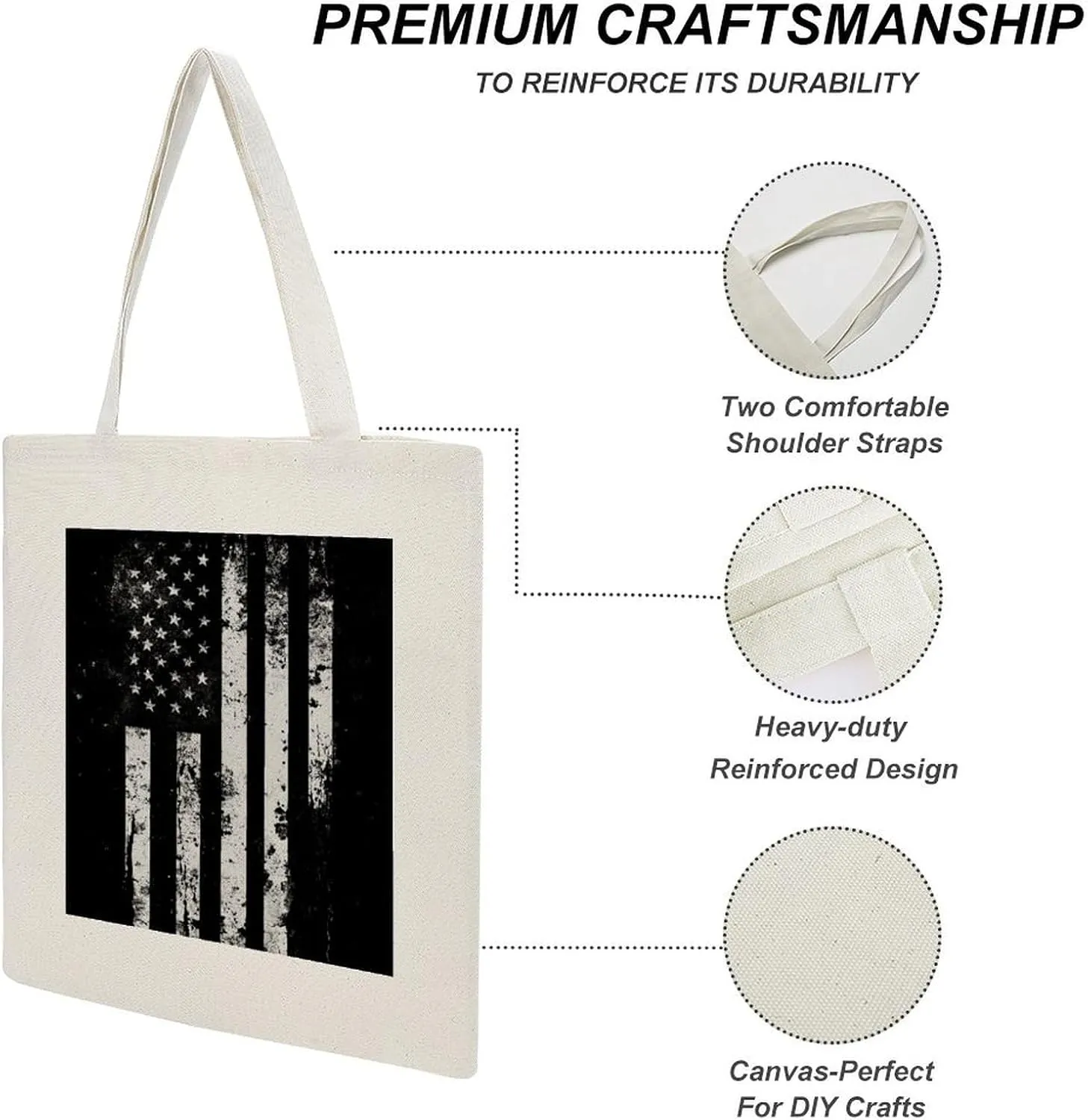 American Flags Canvas Lightweight Tote Bags Casual Handbags Reusable Grocery Shopping Bag 13.4x15.8in