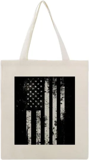 American Flags Canvas Lightweight Tote Bags Casual Handbags Reusable Grocery Shopping Bag 13.4x15.8in