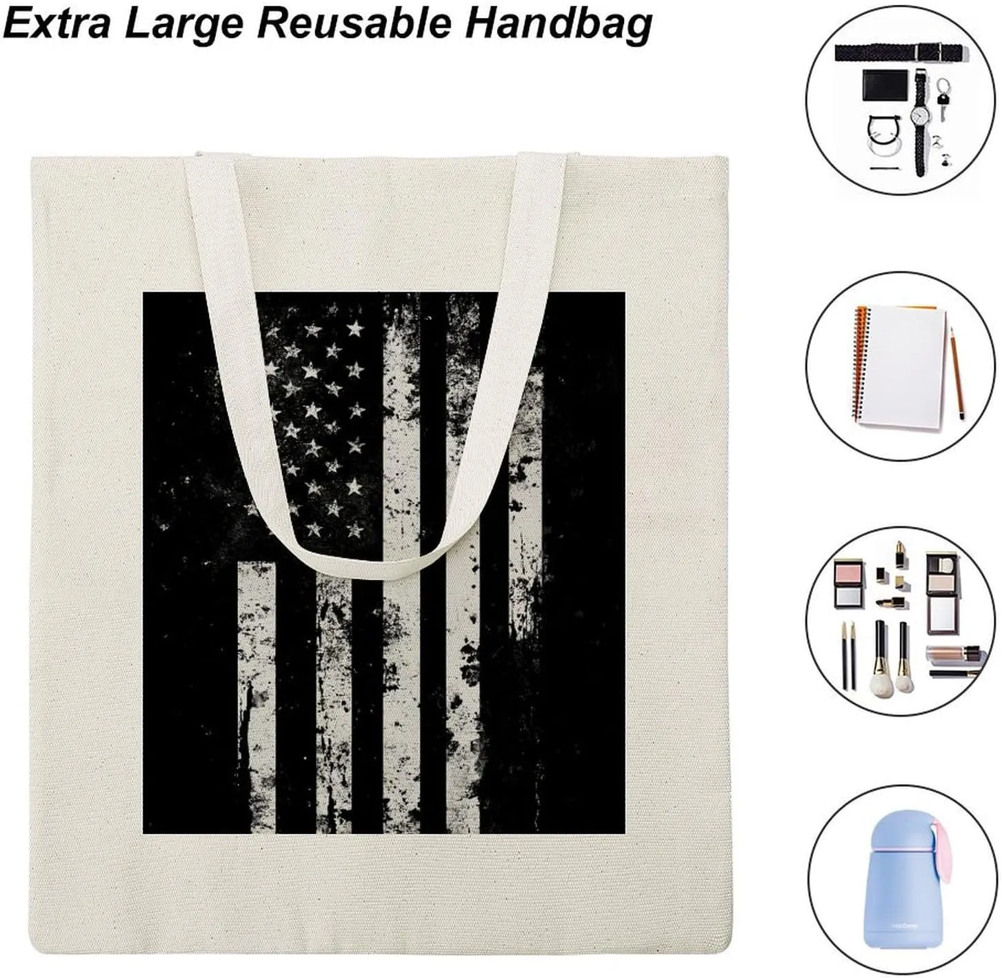 American Flags Canvas Lightweight Tote Bags Casual Handbags Reusable Grocery Shopping Bag 13.4x15.8in