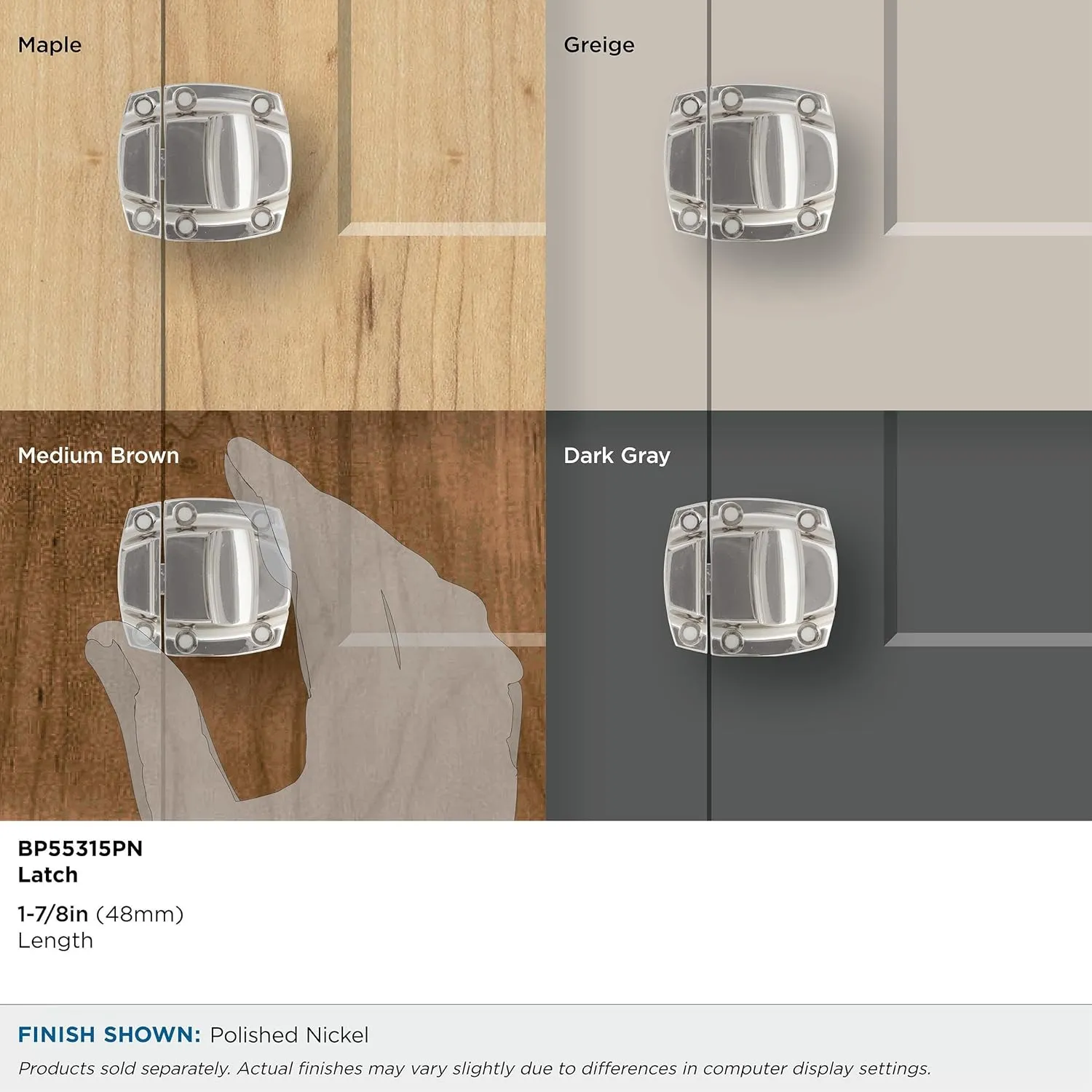 Amerock | Cabinet Latch | Polished Nickel | 1-7/8 inch (48 mm) Length | Highland Ridge | 1 Pack | Cabinet Hardware