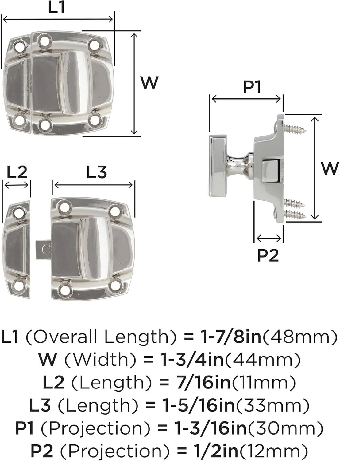 Amerock | Cabinet Latch | Polished Nickel | 1-7/8 inch (48 mm) Length | Highland Ridge | 1 Pack | Cabinet Hardware