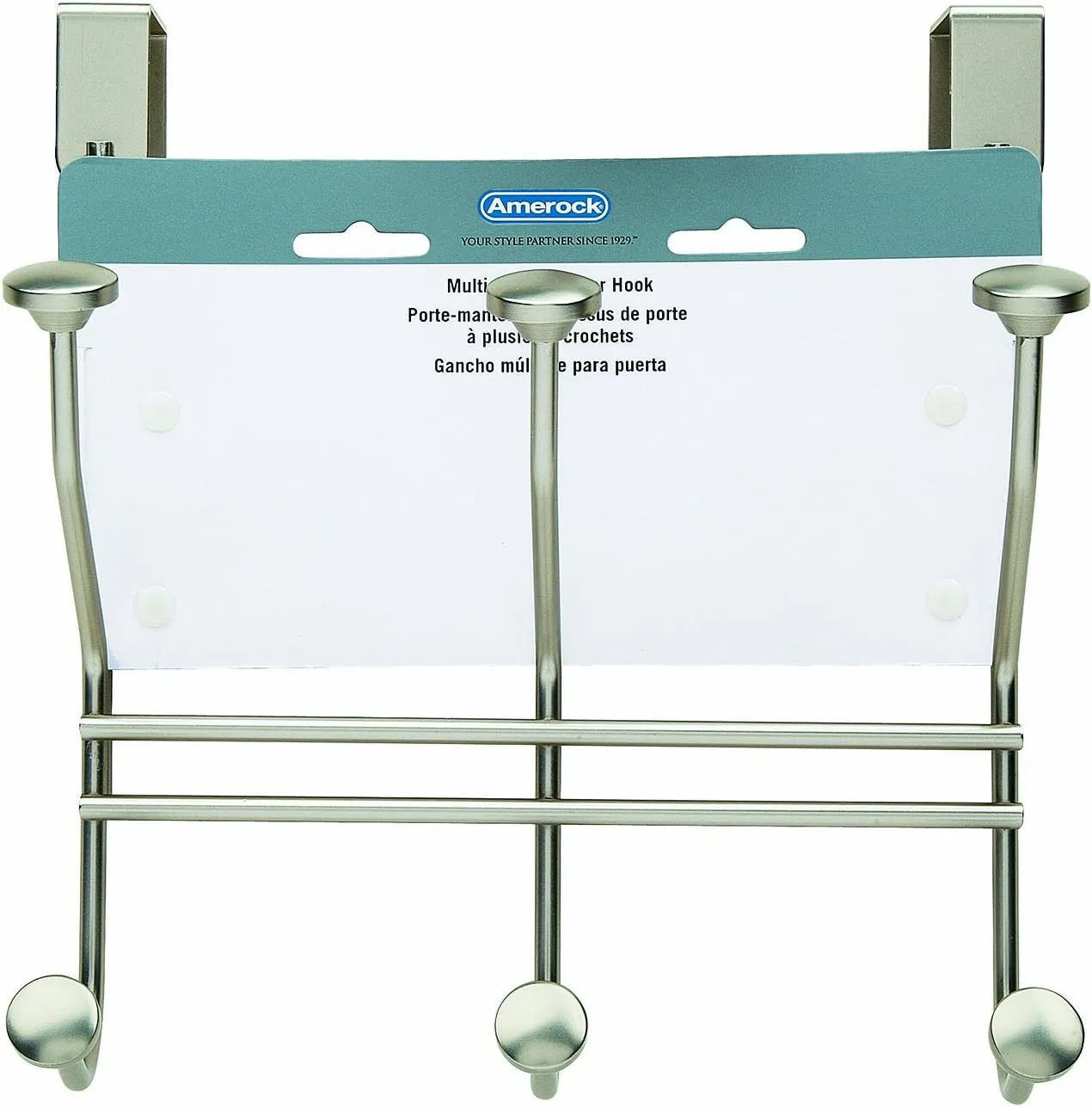 Amerock | Over-The-Door Hook Rack | 3 Double Prong Hooks | Silver | 9-3/4 inch (248 mm) Length