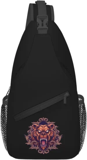 Angry Bear Head Crossbody Bags For Women Men Chest Backpack Gym Shoulder Bag Travel Outdoor Sports Casual Crossbody Bags