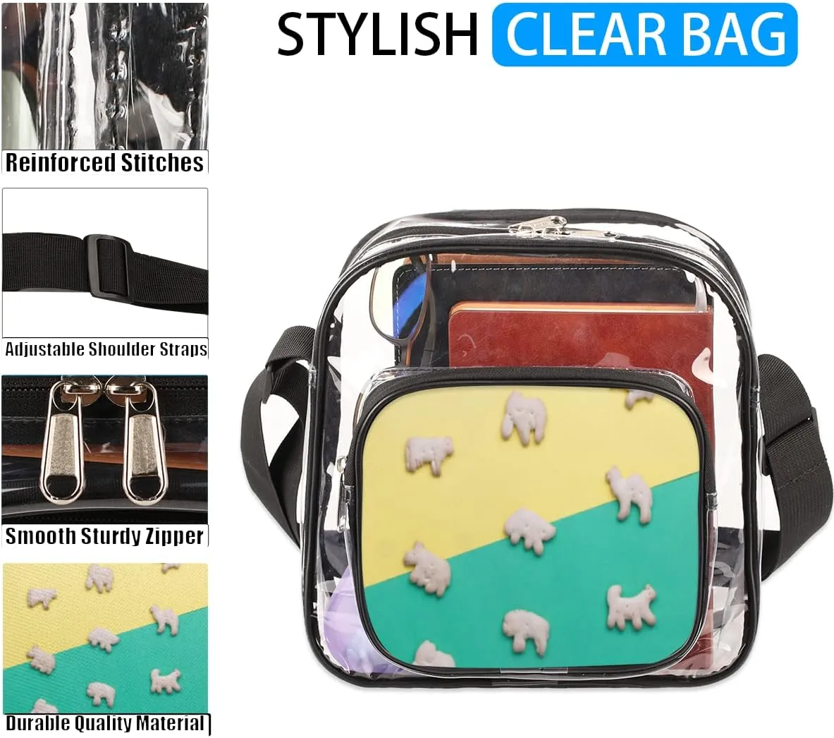 Animals Cookies Clear Crossbody Bag Clear Messenger Bag Shoulder Bags Clear Purse Stadium Approved