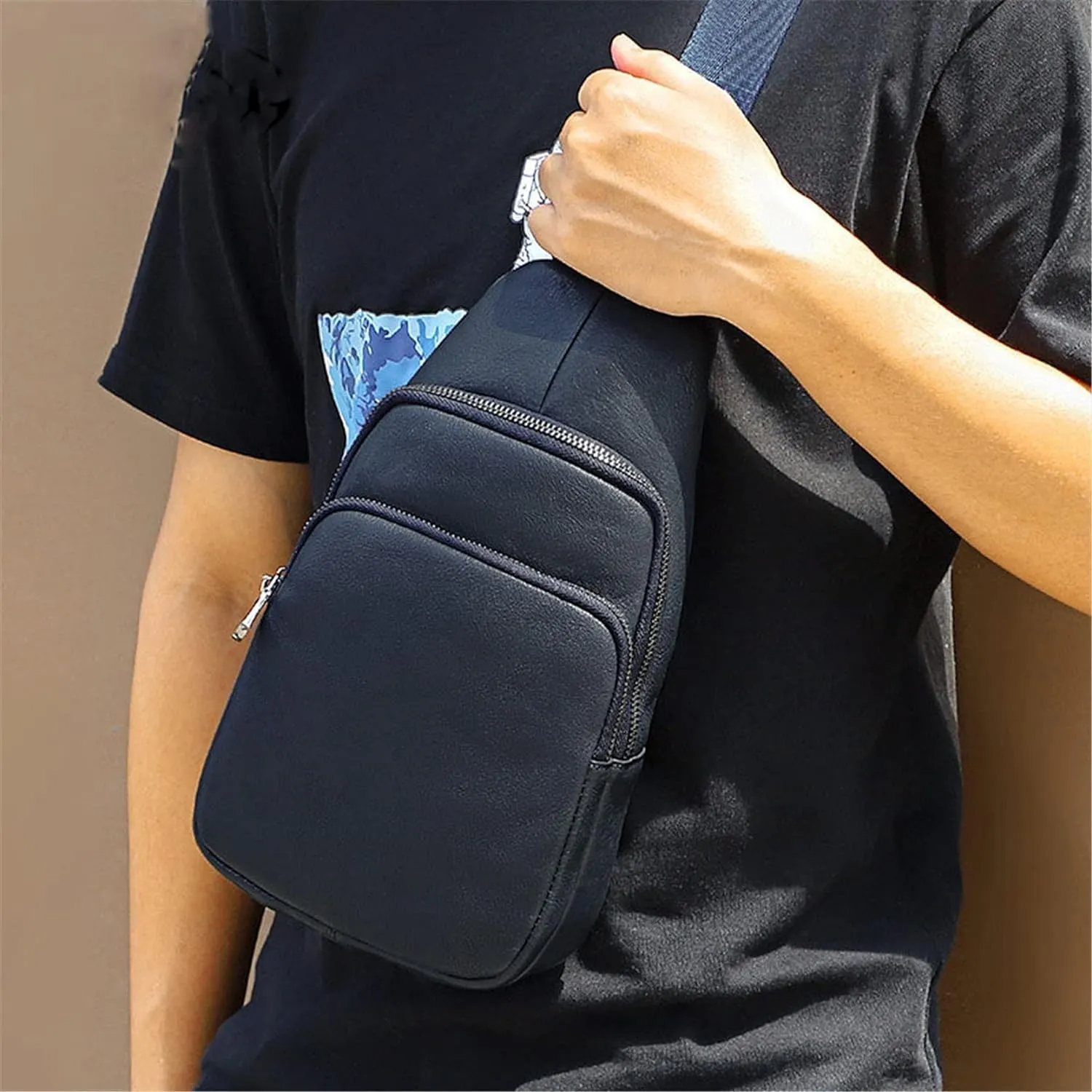 Anti Theft Chest Bag Leather Crossbody Shoulder Bag Chest Pack Daypack For Outdoor Travel Sport Hiking Crossbody Backpack