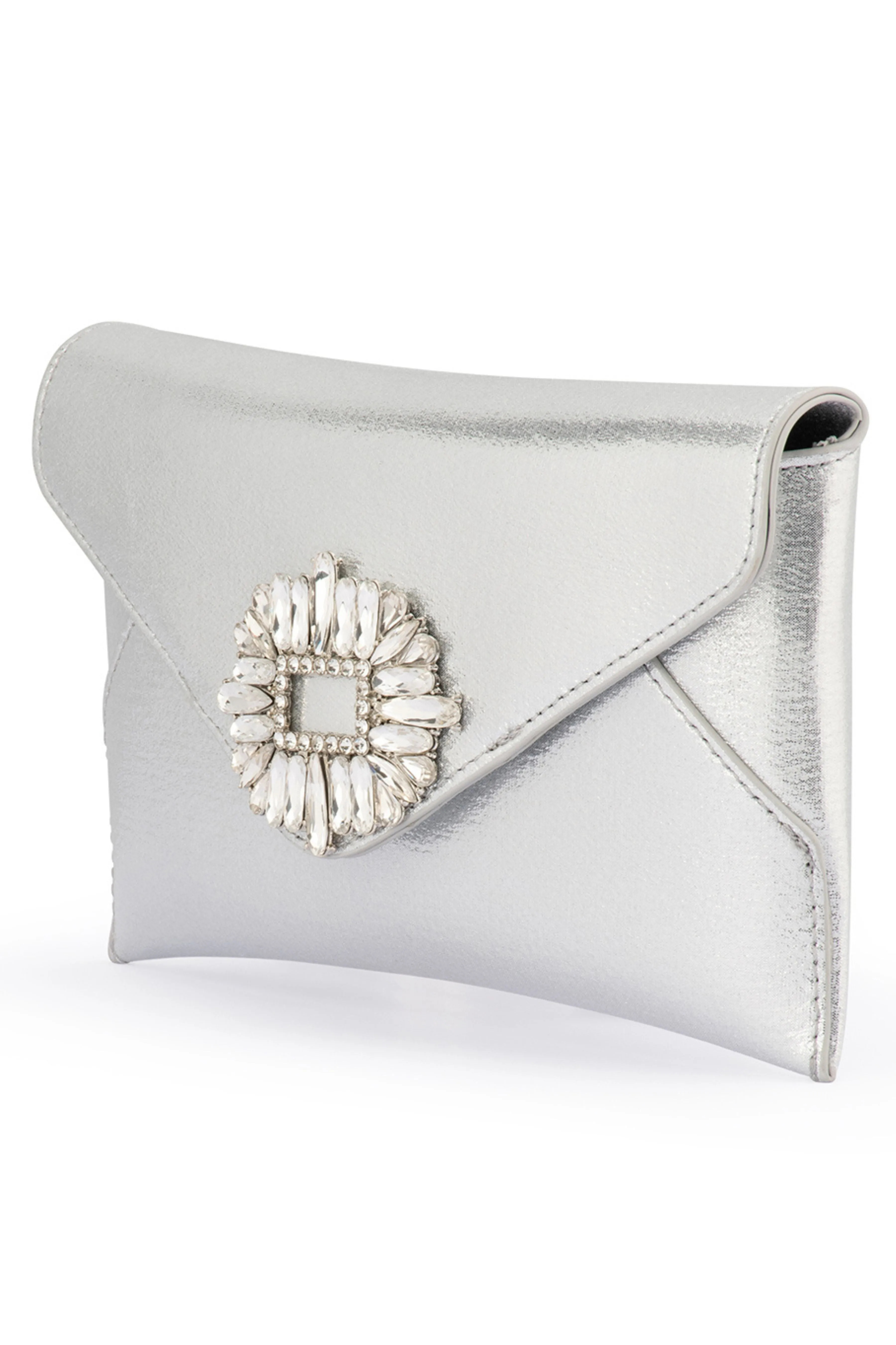 Antonia Crystal Envelope Clutch - Silver