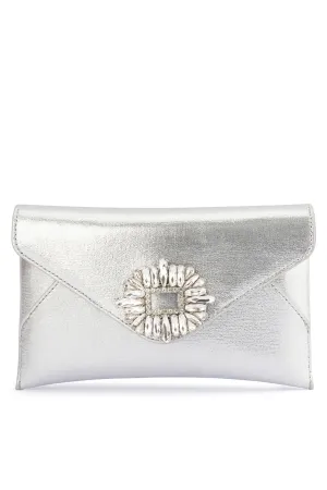 Antonia Crystal Envelope Clutch - Silver
