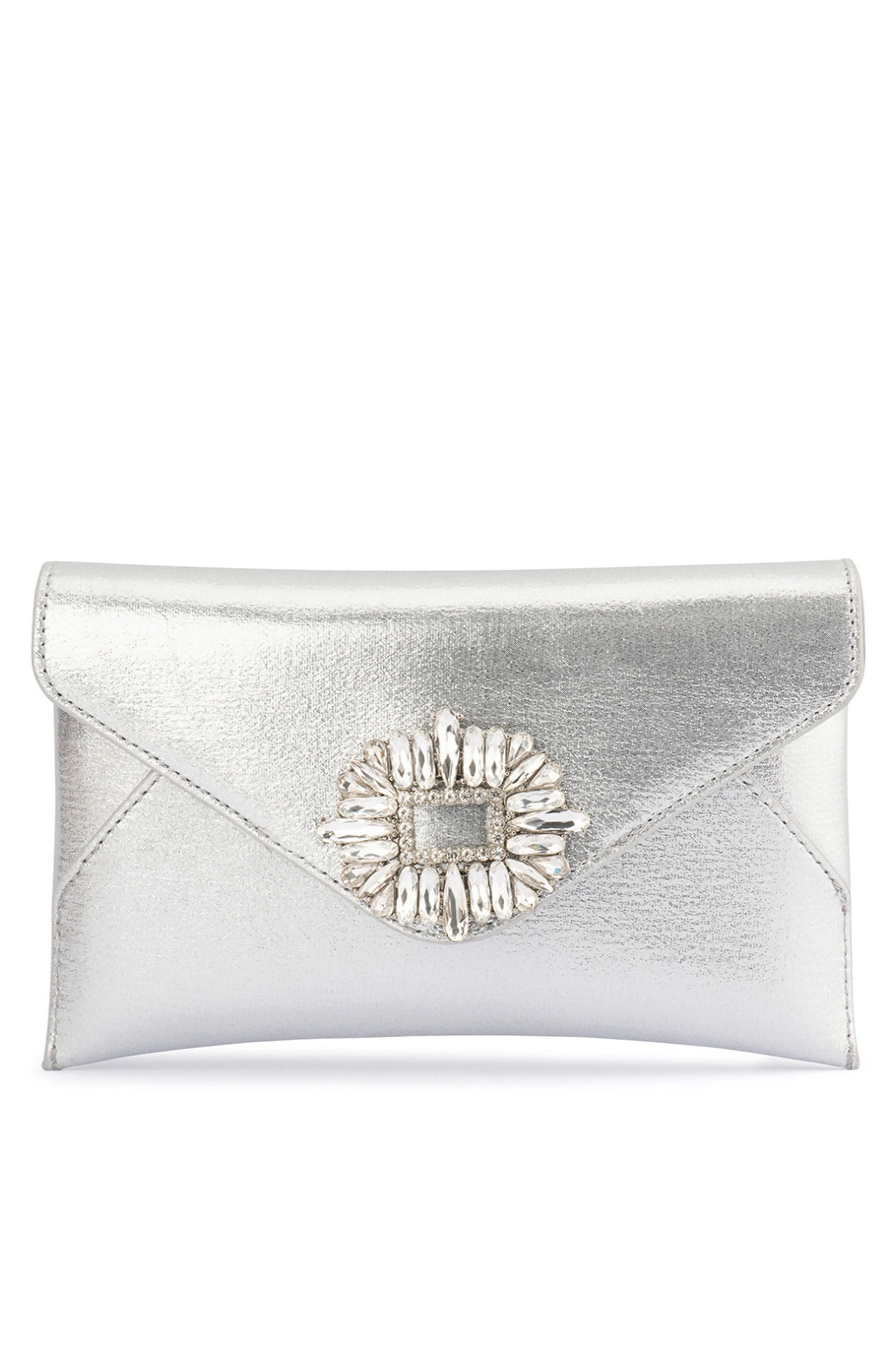 Antonia Crystal Envelope Clutch - Silver