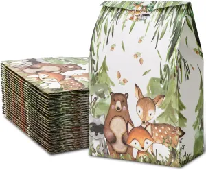 AnyDesign 24 Pack Woodland Party Favor Bags with Stickers Animal Paper Gift Bags Watercolor Forest Theme Goodie Bags Funny Cartoon Candy Gift Treat Gift Bags Birthday Baby Shower Bag for Snack Cookie
