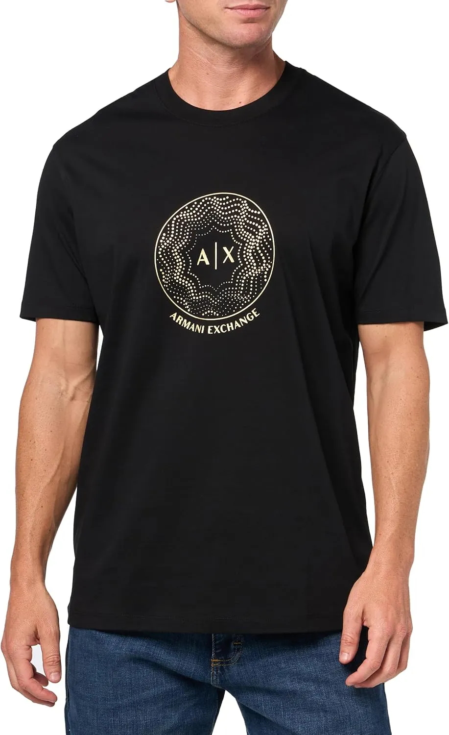 Armani Exchange Men's A|x Black and Gold Circle Logo T-Shirt
