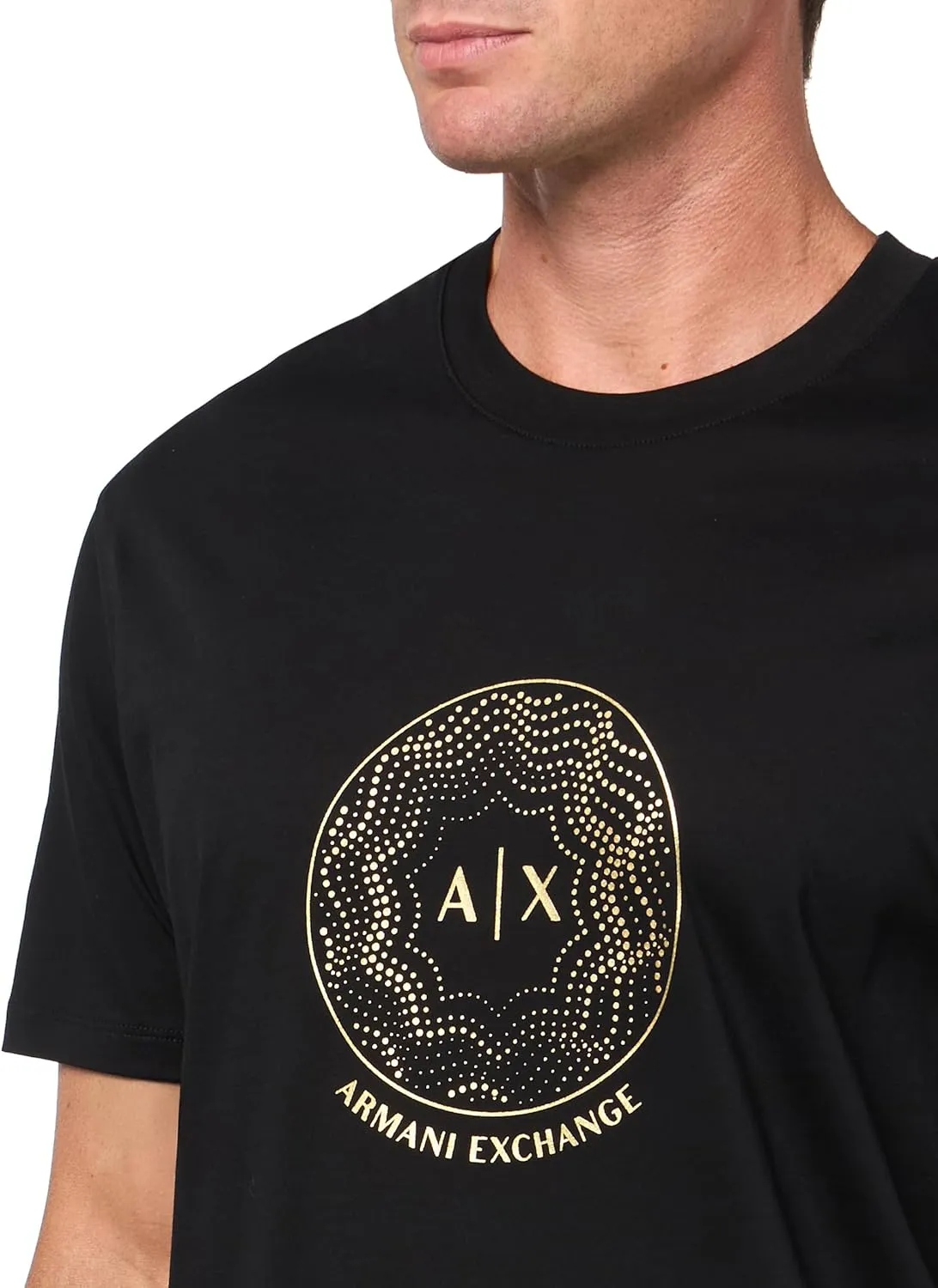 Armani Exchange Men's A|x Black and Gold Circle Logo T-Shirt