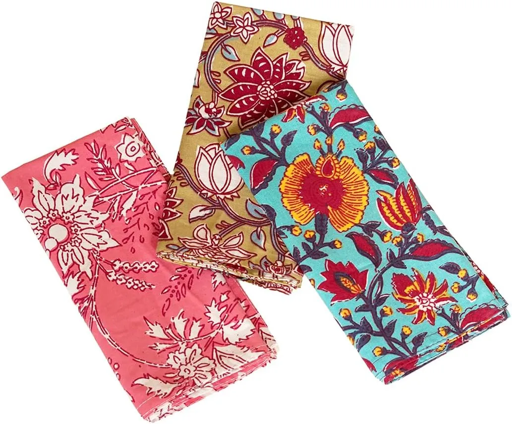 ASAV 10 Pc Set Cloth Napkin Cotton Hand Block Printed 17 x 17 Inches Kitchen Dinning Room Cloth Napkin Bulk Napkins Cloth Washable Table Napkins (Multicolour, 10)