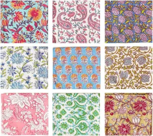 ASAV 10 Pc Set Cloth Napkin Cotton Hand Block Printed 17 x 17 Inches Kitchen Dinning Room Cloth Napkin Bulk Napkins Cloth Washable Table Napkins (Multicolour, 10)