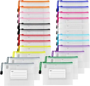 AUSTARK 24PCS Mesh Zipper Pouches, Plastic Zipper Bags with Label Pocket, Multipurpose Storage Organization Bags for Office, Home, Travel, Cosmetic (6.3''x4.7'', 12-Colors)