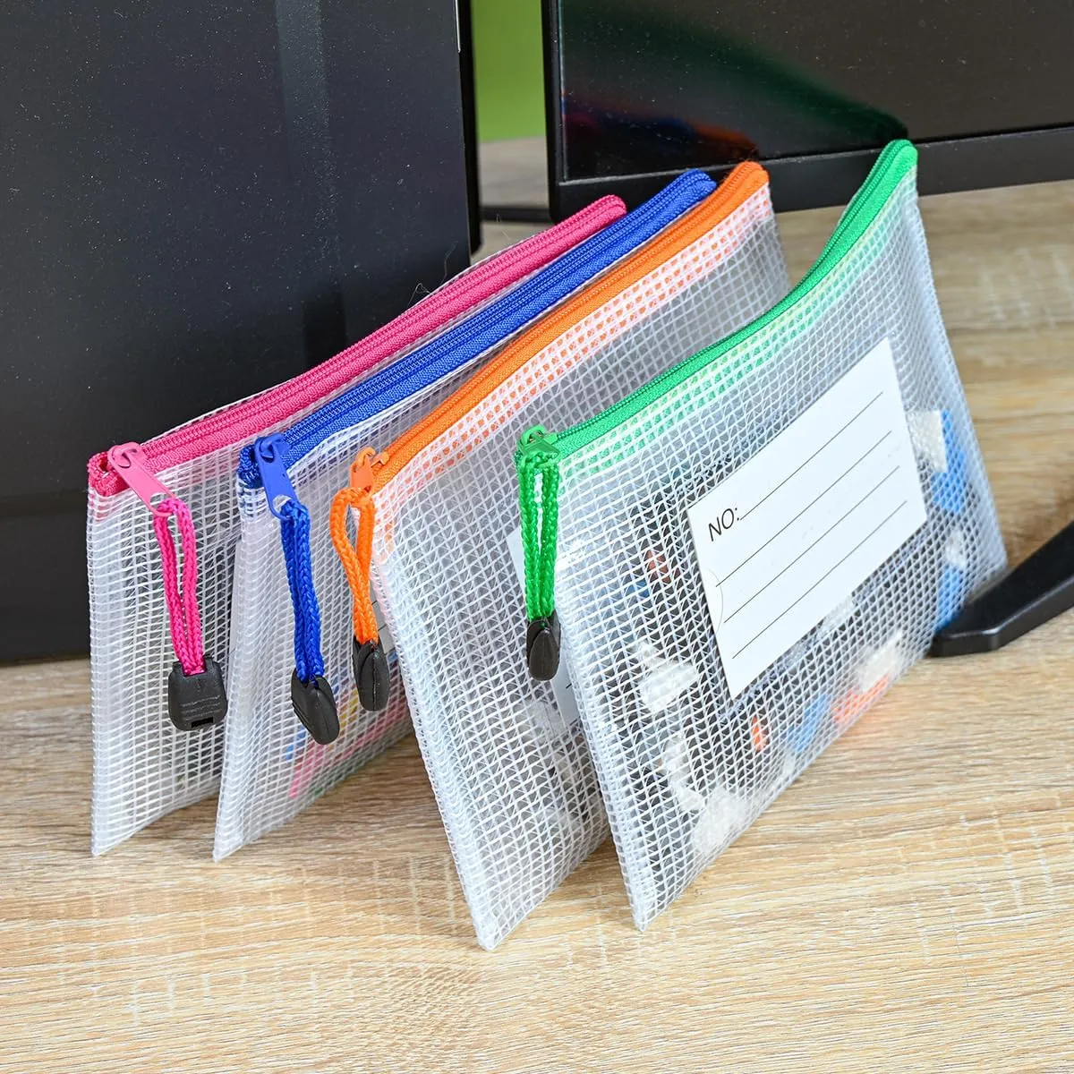 AUSTARK 24PCS Mesh Zipper Pouches, Plastic Zipper Bags with Label Pocket, Multipurpose Storage Organization Bags for Office, Home, Travel, Cosmetic (6.3''x4.7'', 12-Colors)