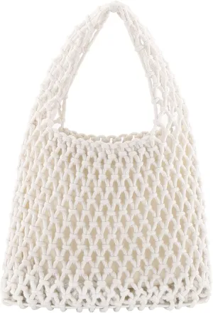 Ayliss Women Mini Clutch Handbag Tote Cotton Crochet Bucket Top-handle Drawstring Beach Woven Fishing Net Pouch Purse
