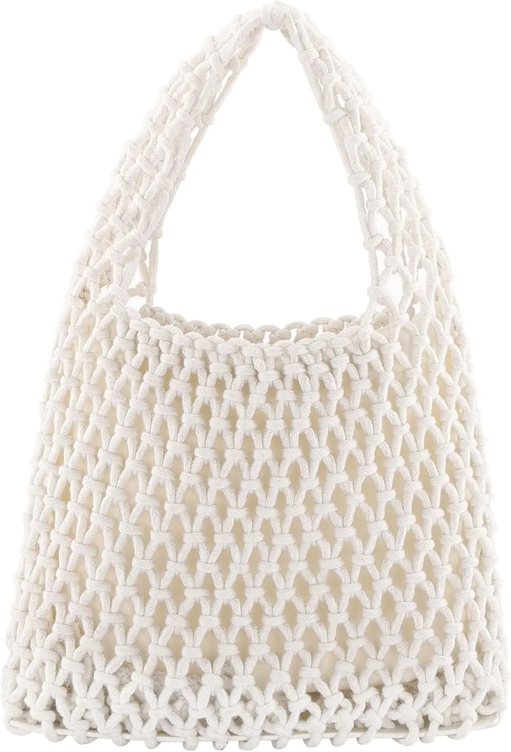 Ayliss Women Mini Clutch Handbag Tote Cotton Crochet Bucket Top-handle Drawstring Beach Woven Fishing Net Pouch Purse