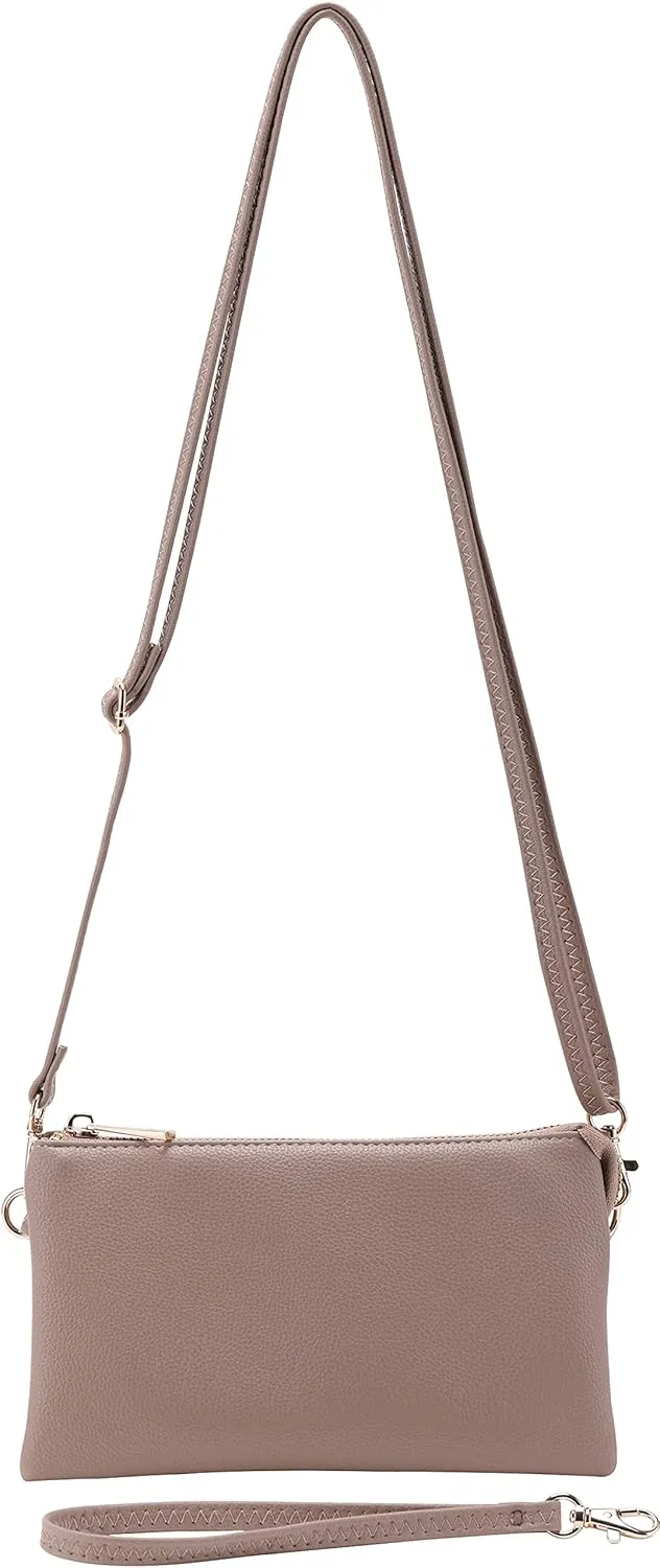 B BRENTANO Vegan Leather Multi-Pocket Crossbody Purse/Clutch with Card Slots, Removable Wristlet & Adjustable Shoulder Strap