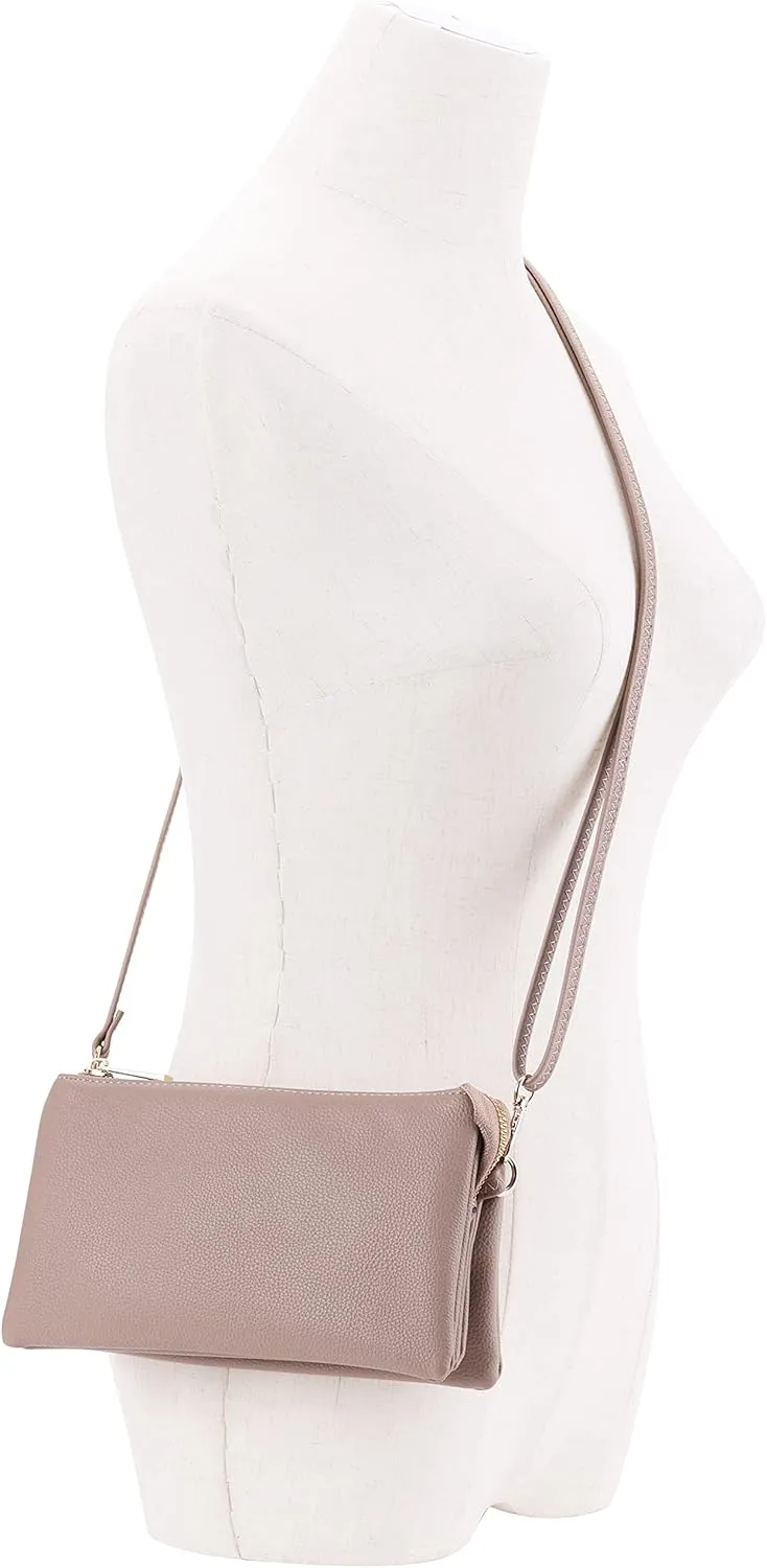 B BRENTANO Vegan Leather Multi-Pocket Crossbody Purse/Clutch with Card Slots, Removable Wristlet & Adjustable Shoulder Strap