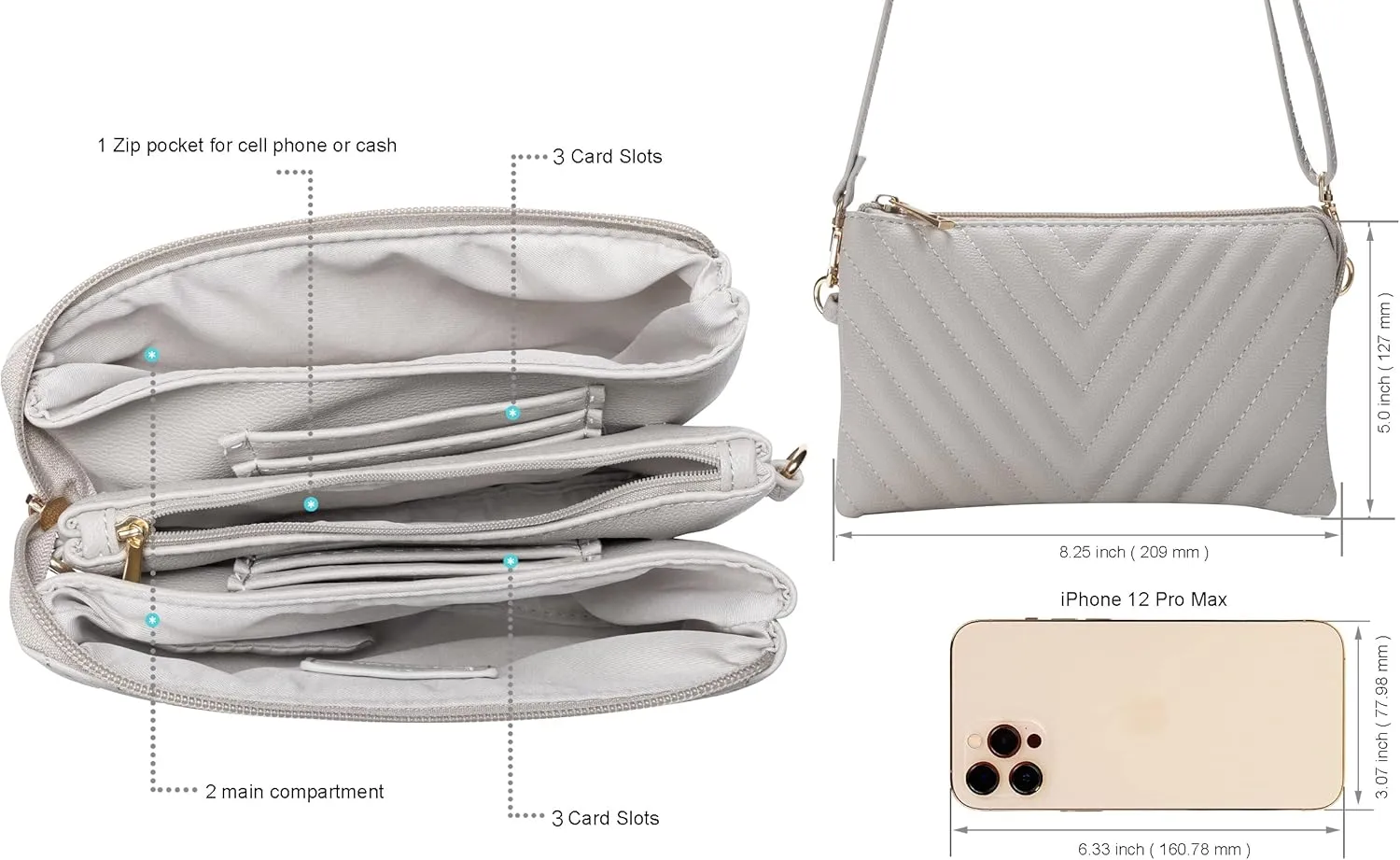 B BRENTANO Vegan Leather Multi-Pocket Crossbody Purse/Clutch with Card Slots, Removable Wristlet & Adjustable Shoulder Strap