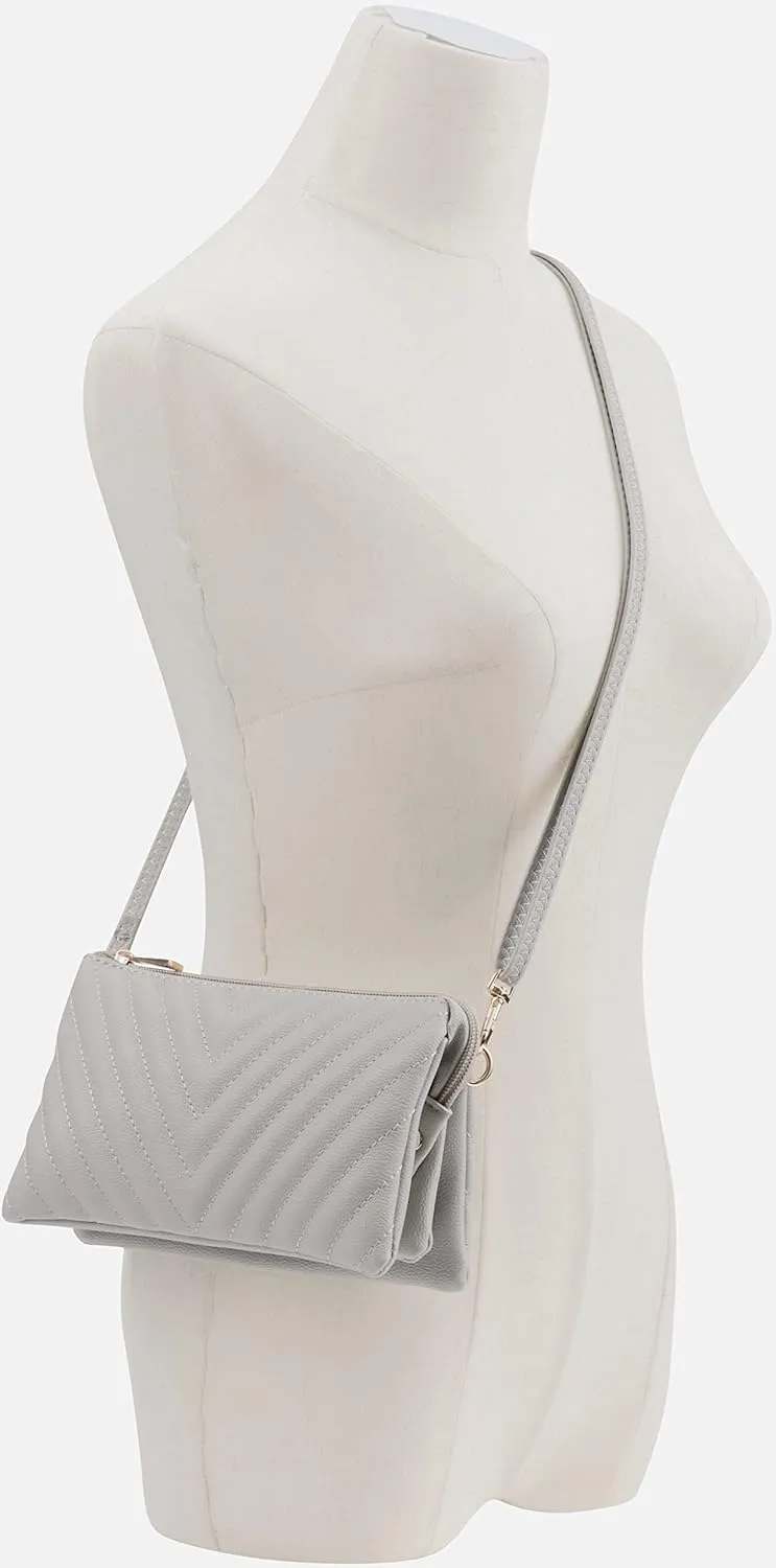 B BRENTANO Vegan Leather Multi-Pocket Crossbody Purse/Clutch with Card Slots, Removable Wristlet & Adjustable Shoulder Strap