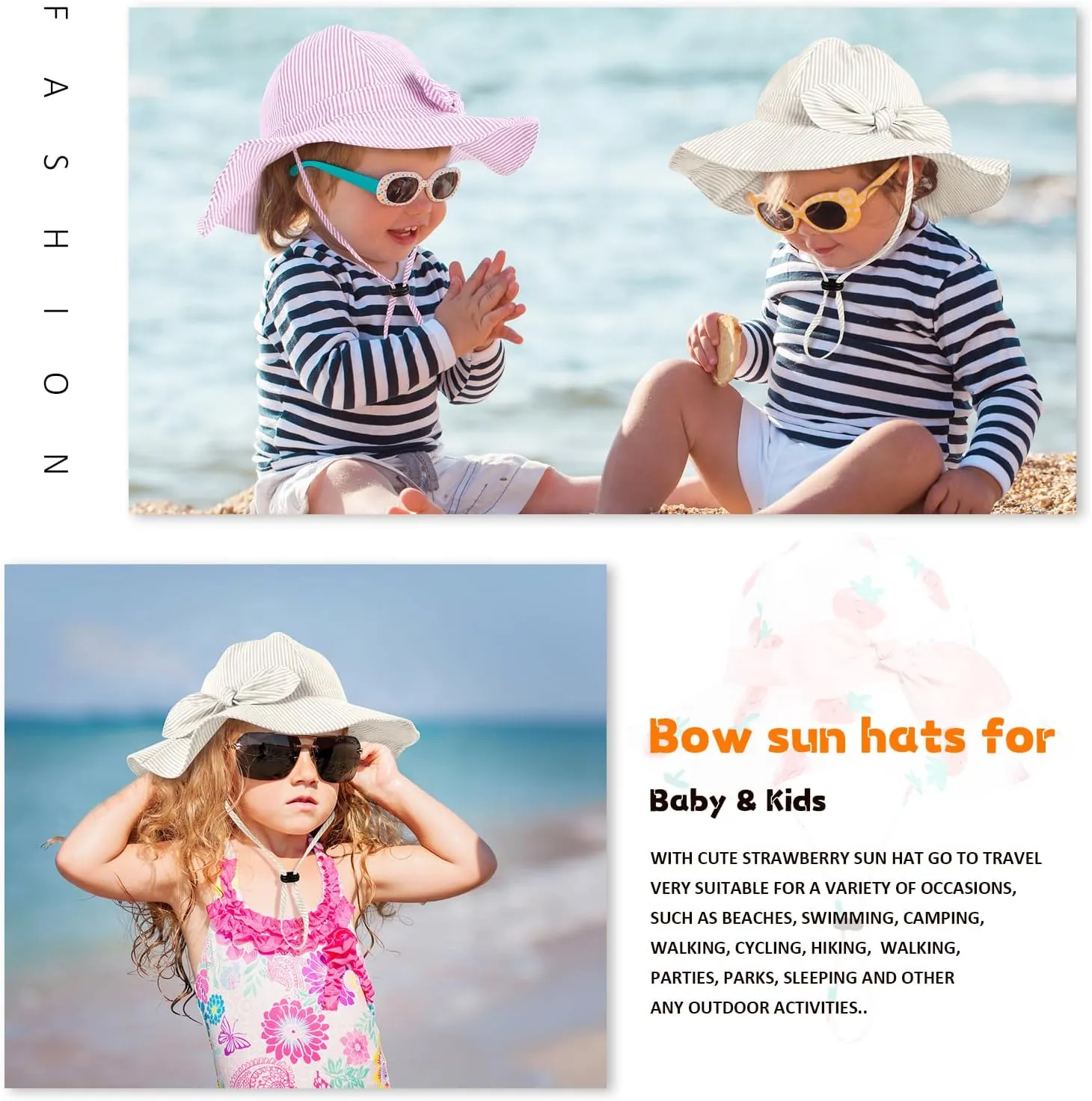 Baby Girl Sun Hat with UPF 50  Outdoor Adjustable Beach Hat with Wide Brim Bucket Hats