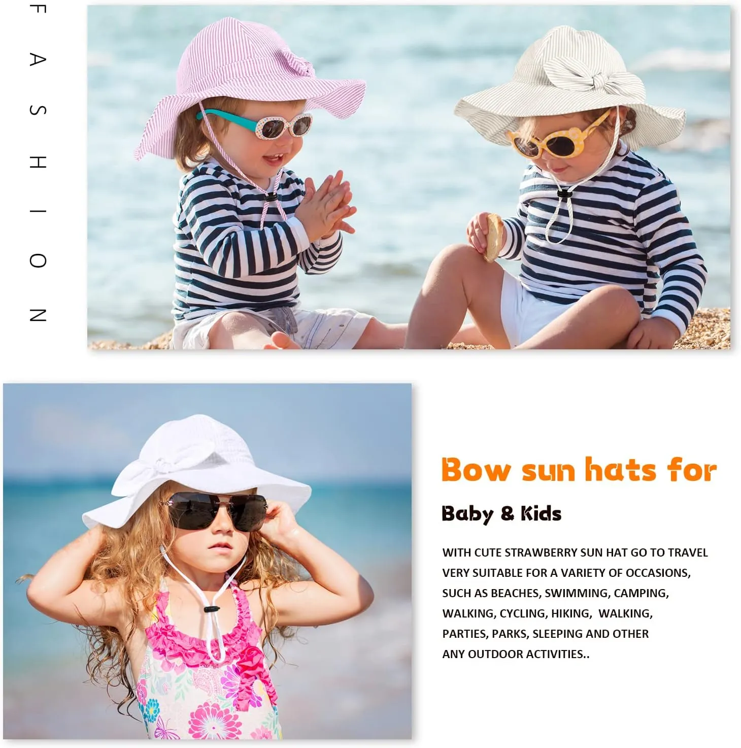 Baby Girl Sun Hat with UPF 50  Outdoor Adjustable Beach Hat with Wide Brim Bucket Hats