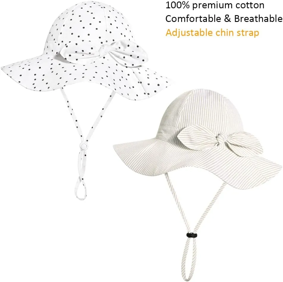 Baby Girl Sun Hat with UPF 50  Outdoor Adjustable Beach Hat with Wide Brim Bucket Hats